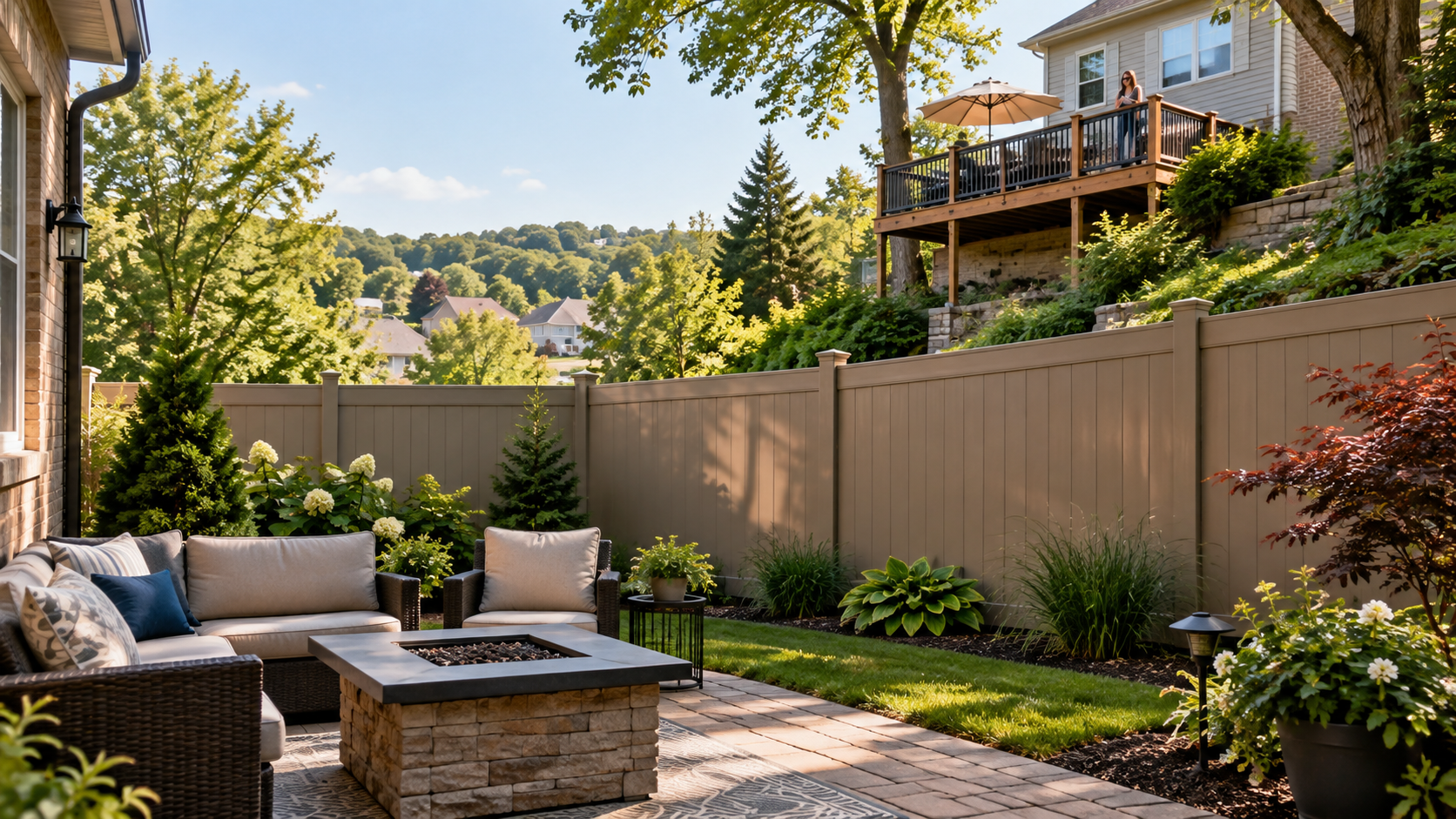 privacy fence with house on the hill overlooking it